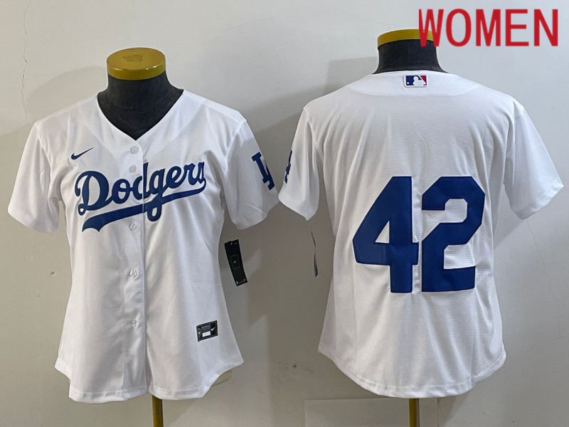 Women Los Angeles Dodgers #42 Robinson White 2024 Nike MLB Jersey style 2->->Women Jersey